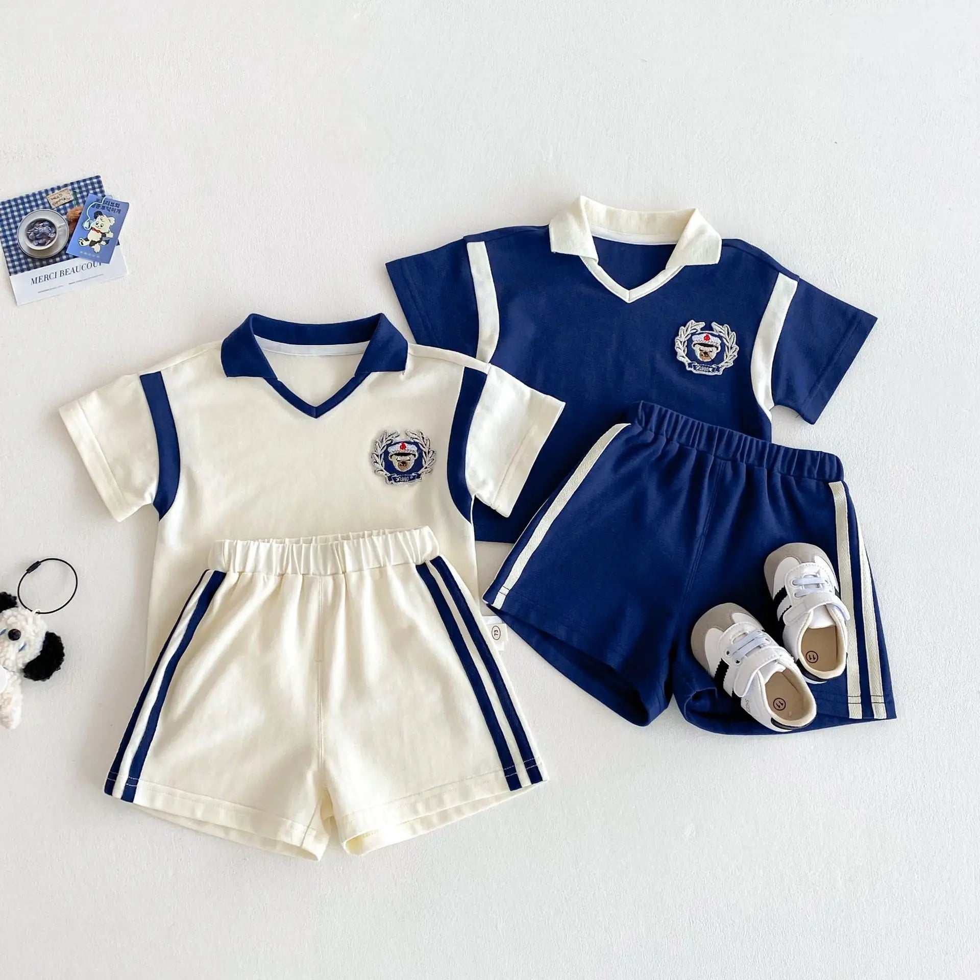 Children's College Style Sports Set 2025 Summer New Style Boys' Fashion Letter T-shirt Shorts Two Piece Set Trendy