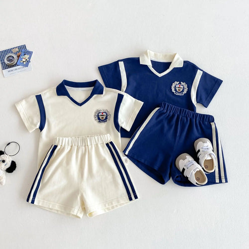 Children's College Style Sports Set 2025 Summer New Style Boys' Fashion Letter T-shirt Shorts Two Piece Set Trendy