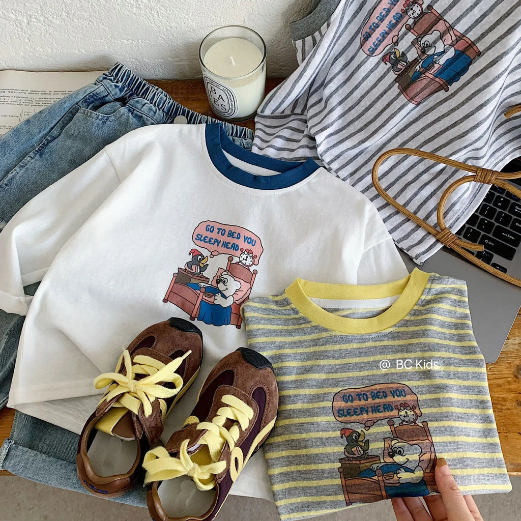 Boys T-shirt 2026 Spring Autumn Children's Cartoon Printed Pullover Long Sleeve Toddler Bottom Stripe Baby Tees Clothing