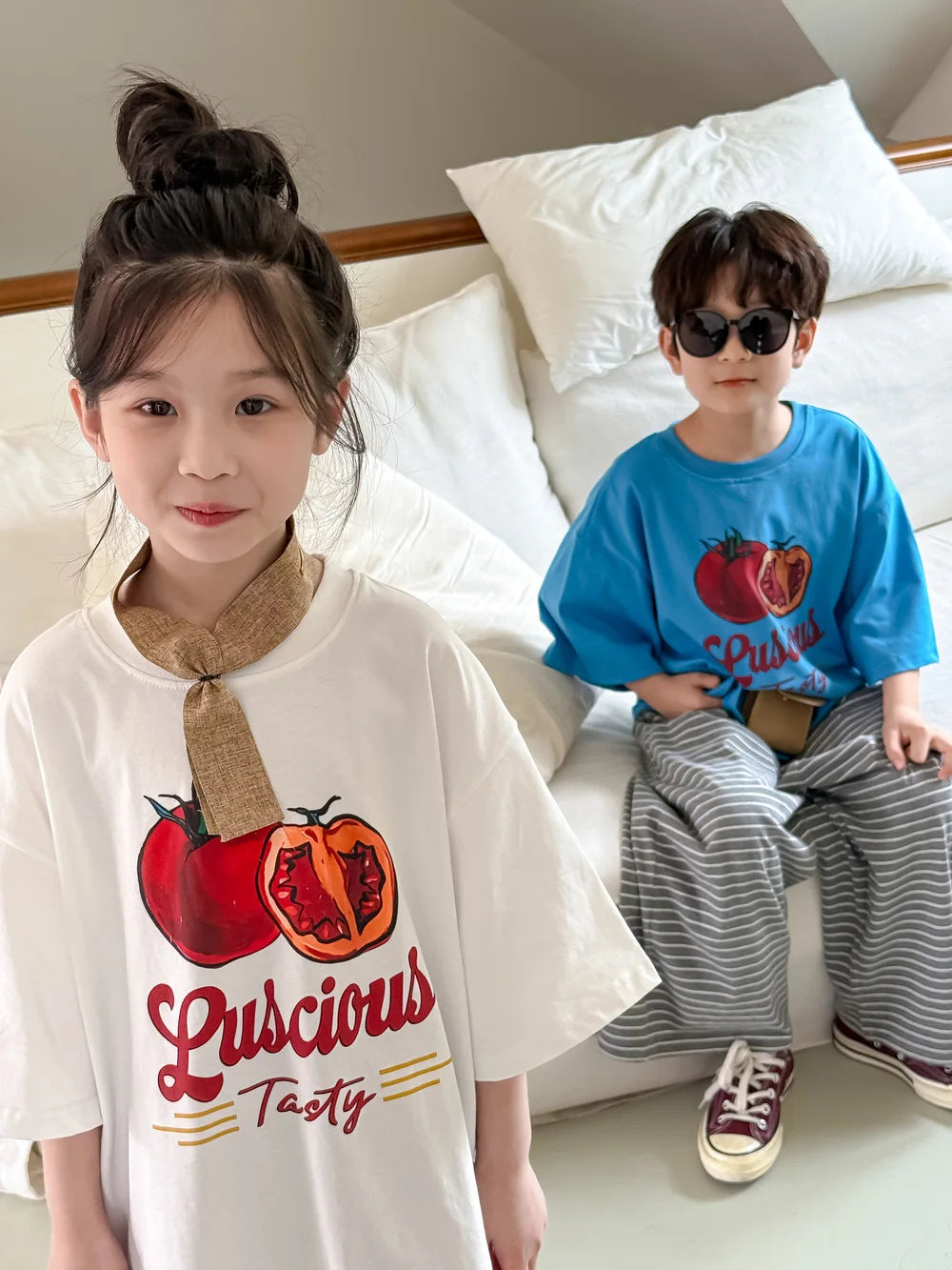 2025 Summer Children Casual T-shirt Cartoon Print Kid's Fashion Tops Boys Girls Round Neck Clothes Oversized Short Sleeve Tee