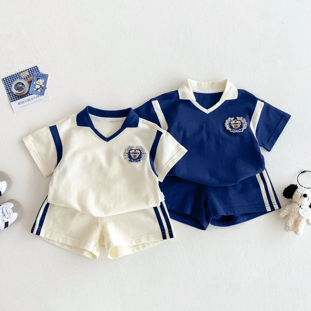 Children's College Style Sports Set 2025 Summer New Style Boys' Fashion Letter T-shirt Shorts Two Piece Set Trendy